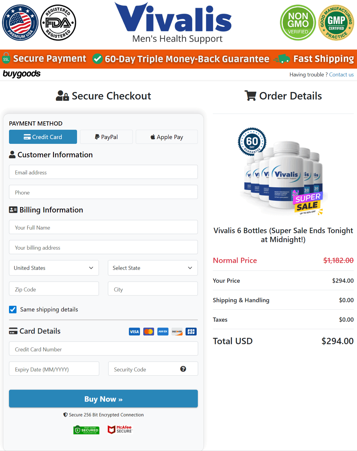 Vivalis checkout page